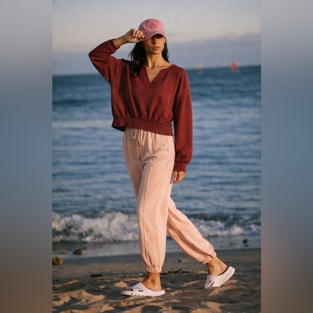 🔥HOST PICK🔥 Free People Beach Burgundy Red Sweater Sweatshirt Top Crop V Neck S